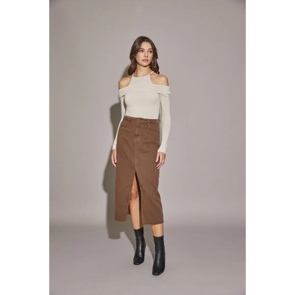 #26b NWT- Articles Of Socity Front Slit Vintage Brown Wash Denim Skirt Sz:26 - Picture 1 of 4